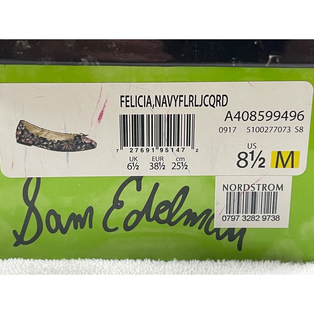 Sam Edelman Felicia Ballet Flats Women's 8.5 Navy Pink Floral Jacquard Bow Shoes - Picture 15 of 15